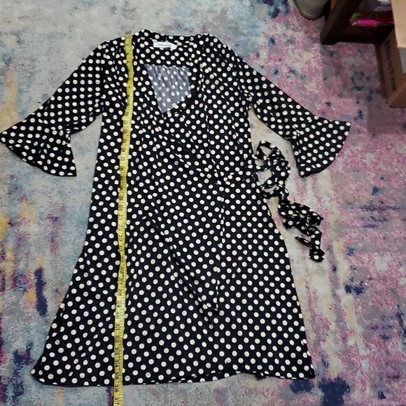 Angel Maternity Polka Dot Wrap Dress with Bell Sleeves in Black & Cream Size XS - Picture 7 of 10